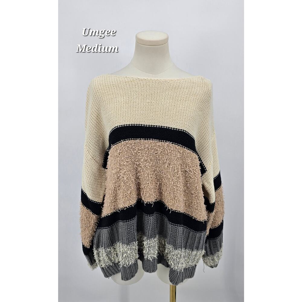 Umgee Striped Oversized Sweater Medium‎ Boho Soft Grunge Earthy Minimalist